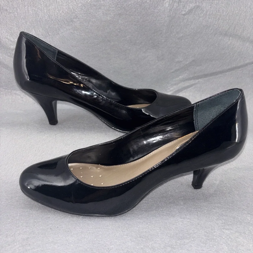 Alfani Denny Step‎ n Flex Black Patent Leather Pumps Round Toe Women's 8.5 EUC